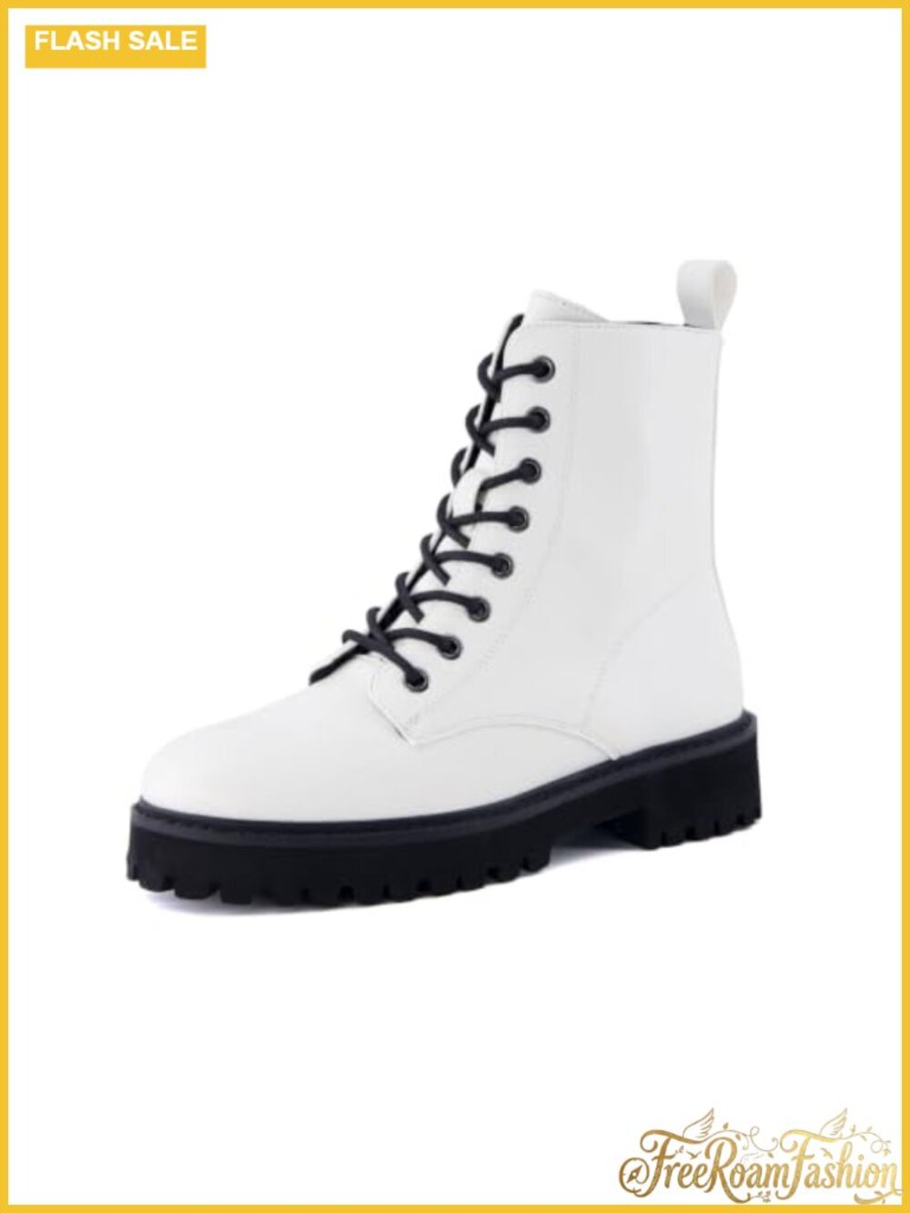 Lace-Up Combat Boots with Side Zipper Faux Leather Ankle Boots